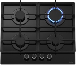 Газовая варочная панель Haier HHX-G 64 CNB 58 см, 4 конфорки электроподжиг, черный
