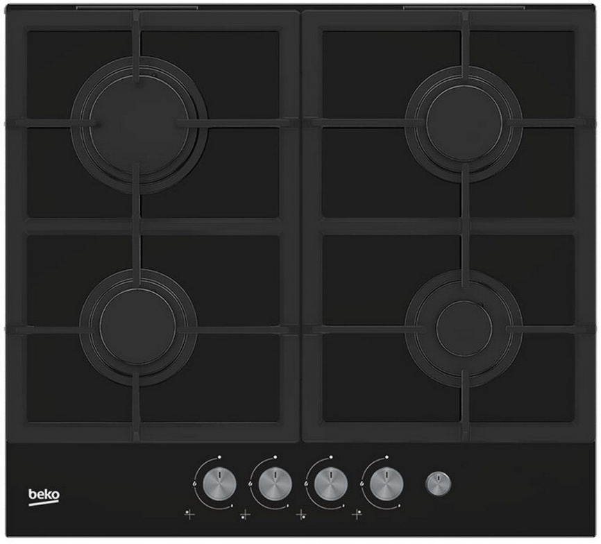 Газовая варочная панель Beko HILG 64235 S 59 см, 4 конфорки электроподжиг газконтроль, черный фото 1