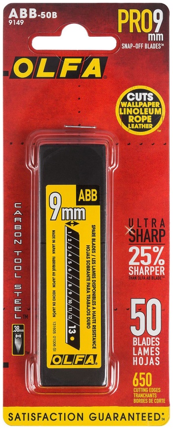 Лезвие для ручного ножа Olfa сегментированные BLACK MAX, 9х80х0,38мм, 13 сегментов, 50шт OL-ABB-50B фото 4