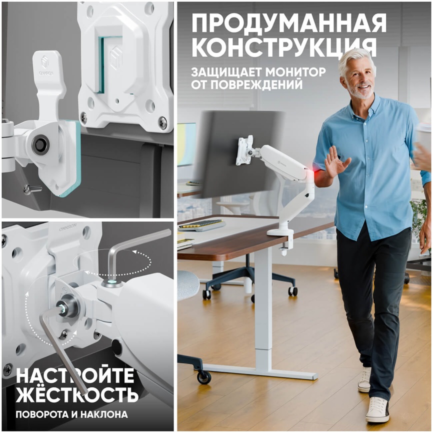 Кронштейн настольный для монитора Onkron G 80 белый фото 13