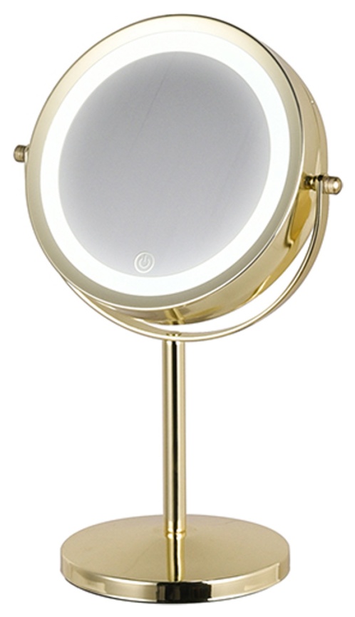 Зеркало двустороннее Hasten c x7 увеличением и LED подсветкой - HAS1812 (цвет-yellow gold, LED подсветка 3 уровня) фото 1