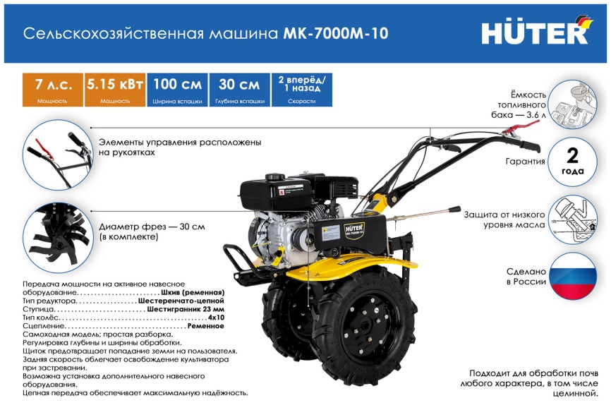 Машина сельскохозяйственная Huter МК-7000M-10 черно-желтый фото 19