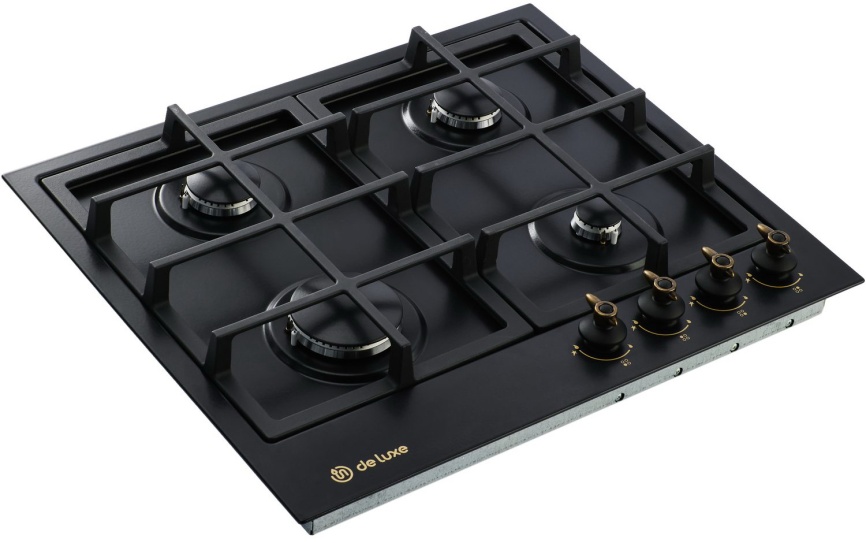 Газовая варочная панель De luxe TG4 750231 F - 079 60 см, 4 конфорки электроподжиг газконтроль, черный матовый фото 2