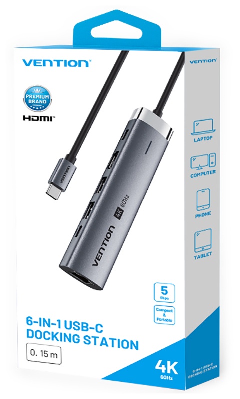 Мультифункциональный хаб Vention USB-C 6 в 1 фото 3