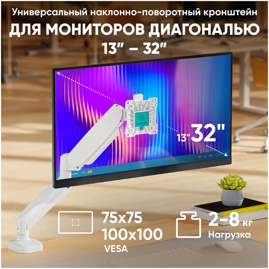 Кронштейн настольный для монитора Onkron G 80 белый фото 5
