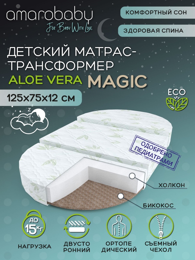 Матрас трансформер Amarobaby Aloe Vera Magic (овальный/круглый) 1250х750х120 AMARO-331275-AVME фото 2